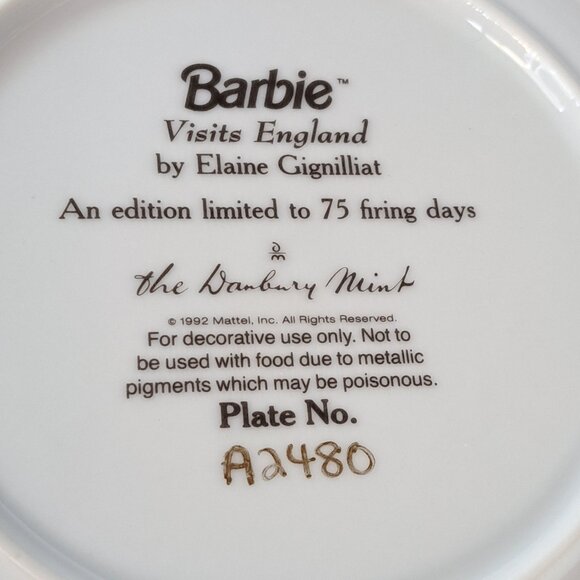 BARBIE VISITS ENGLAND - Danbury Mint Limited Edition Collectors Plate - Picture 3 of 6